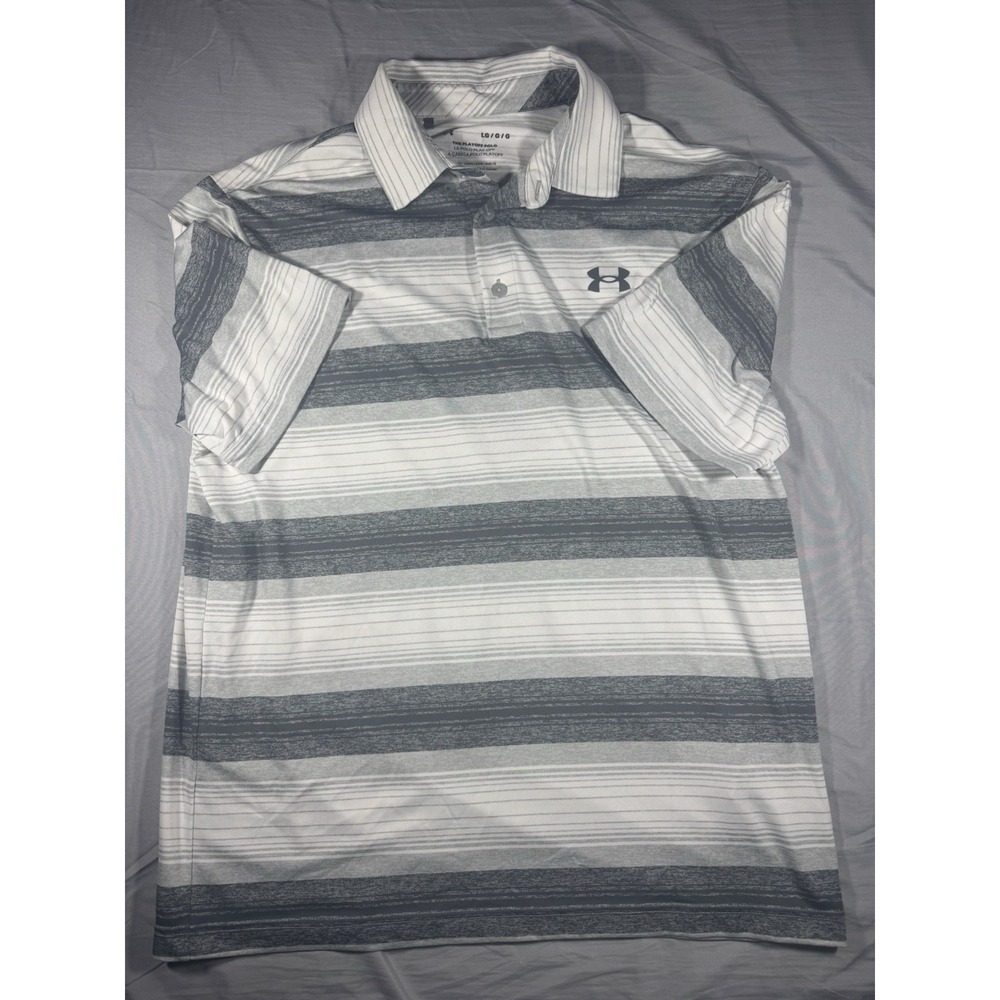 Under Armour Men's The Playoff Polo Grey Striped Short Sleeve Polo Size Large